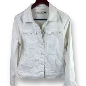 Christopher Blue Women's S Button Down White Denim Jean Jacket Coastal Casual